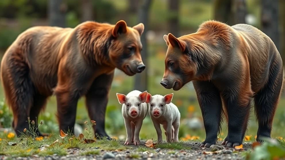 Två små svin trosa skrämmer en stor björn